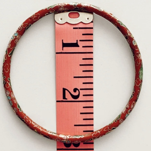 Vintage Chinese Cloisonne Burnt Orange Red Floral Bangle Bracelet 4mm 2.… - Picture 3 of 7